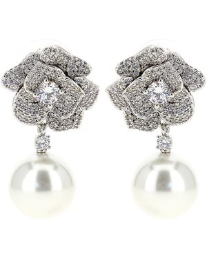 Self-Portrait Self Portrait 'Mini Crystal Flower Pearl' Earrings - Gray