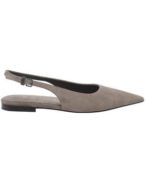 Brunello Cucinelli Suede Flat Slingback - Gray