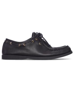 Celine Derby Leather Loafer With Eyelets - Black