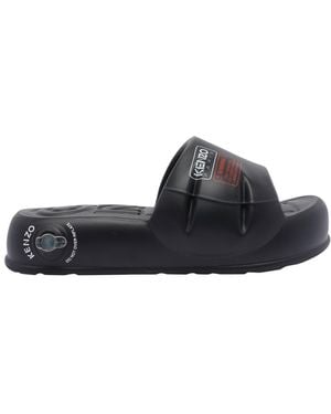 KENZO Logo Puffer Slide - Black