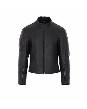 Gucci Web Detail Leather Biker Jacket - Black