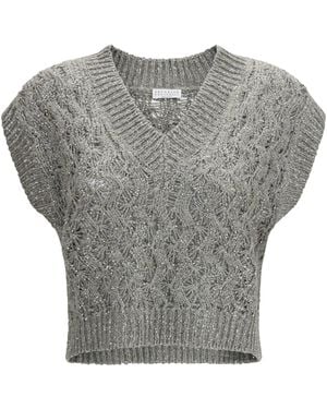 Brunello Cucinelli Silk Blend Sequined Vest Rosemary - Gray
