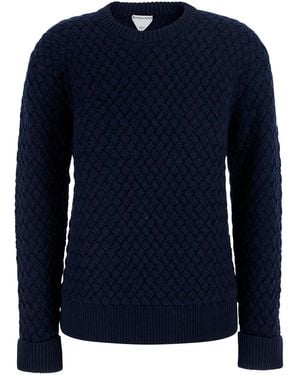 Bottega Veneta Sweater With Round Neck And Woven Motif - Blue
