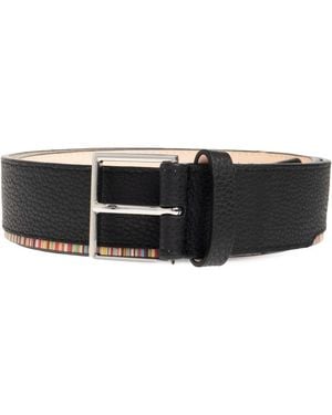 Paul Smith Signature Stripe Leather Belt - Black