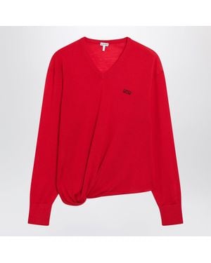 Loewe Merino Wool Draped Top - Red