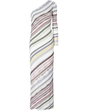 Missoni One-Shoulder Long Dress With Herringbone Pattern - White