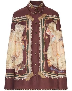 Zimmermann Printed Satin Shirt With A Scarf Motif - Brown