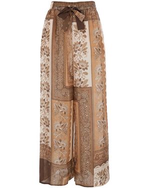 Zimmermann 'Lucky' Pants With Elastic Drawstring Waist And All-Over Floral Print - Natural