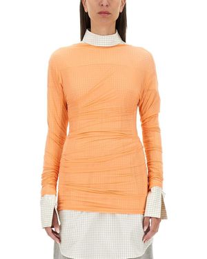 Dries Van Noten Slim Fit Tulle Top - Orange