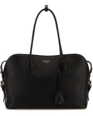 Prada Leather Large Shopping Bag - Black