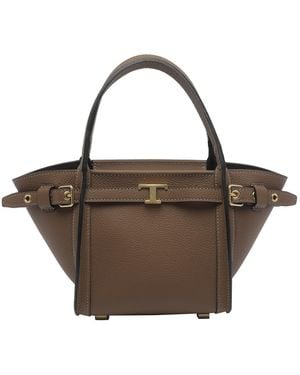 Tod's Mini T Signature Leather Shopping Bag - Brown