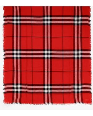 Burberry Check Wool Scarf - Red
