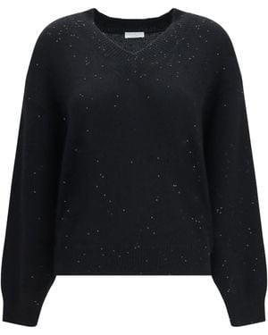Brunello Cucinelli Diamante Cashmere And Silk Sweater - Black