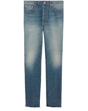 Gucci Mid-Rise Straight-Leg Raw-Cut Jeans - Blue