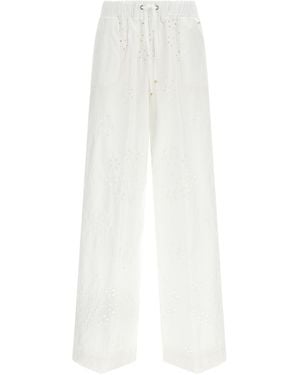 Herno Wide Leg Broderie Anglaise Pants With Drawstring Waist - White