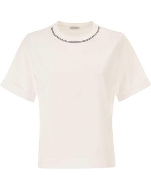 Brunello Cucinelli Cotton Jersey T-Shirt With Shiny Trims - White