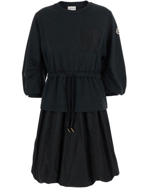 Moncler Dress With Elastic Waist And Logo Patch On The Sleeve - Black
