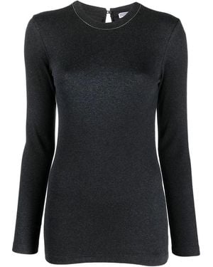 Brunello Cucinelli Chain Collar Long-Sleeved Fitted Top - Black