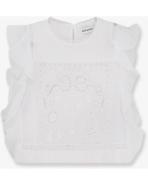 Self-Portrait Self Portrait Ramie Top With Lace Inserts - White