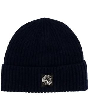 Stone Island Logo-Patch Beanie - Blue