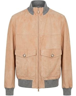 Brunello Cucinelli Leather Bomber Jacket - Natural