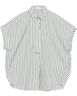 Brunello Cucinelli Cotton And Silk Striped Shirt - Gray
