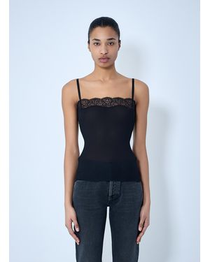 Saint Laurent Lace-Trimmed Silk Tank Top - Blue
