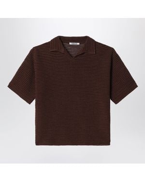 AURALEE Mesh Knit Polo - Brown