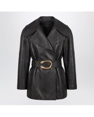 Gucci Leather Jacket With Dionysus Belt - Black