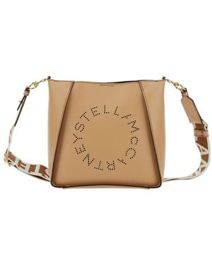 Stella McCartney Crossbody Bag With Maxi Logo Lettering On The Front And Shoulder Strap With Logo Lettering - Natural