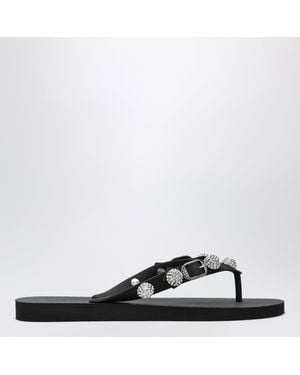 Balenciaga Cagole Crystal-Studded Rubber Thong Sandals - Black