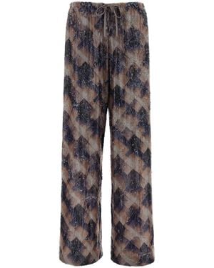 Dries Van Noten Embellished Viscose Puvis Wide-Leg Pant - Gray