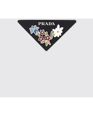 Prada Metal Brooch With Printed Floral Motif - White