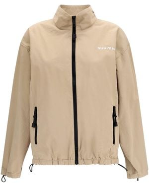 Miu Miu Gabardine Jacket With Zip - Natural