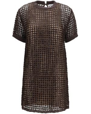 Brunello Cucinelli Sequin Mesh Mini Dress - Black