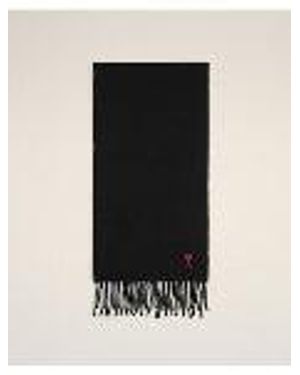 Ami Paris Wool Scarf With Ami De Coeur - Black