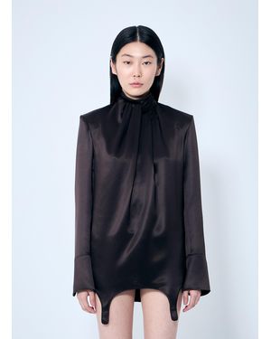 Saint Laurent Twist-Neck Garter Blouse - Blue