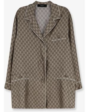 Gucci Silk Shirt With Gg Print - Gray