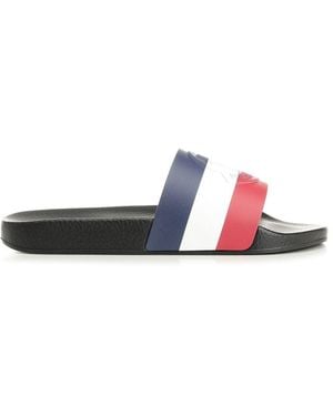 Moncler Charcoal Striped Slides - White