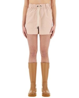 Moncler Cotton Gabardine Shorts - Natural
