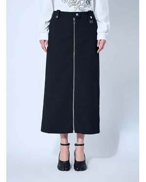 Ganni Bonded Crepe Midi Skirt in Black | Lyst