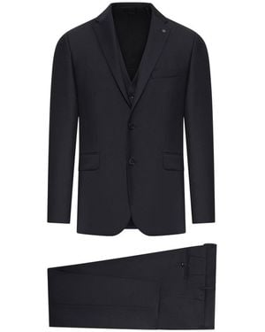 Tagliatore Bruce Tailored Wool Suit With Vest - Blue
