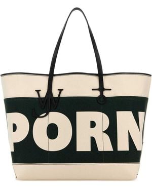 JW Anderson Jw Anderson Ivory Canvas Anchor Xl Shopping Bag - Black