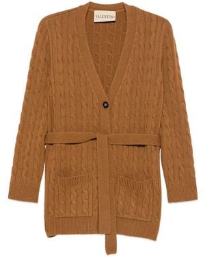Valentino Garavani Cable-Knit Belted Cashmere Cardigan - Brown