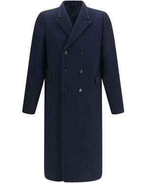 Prada Double-Breasted Shetland Wool Coat - Blue