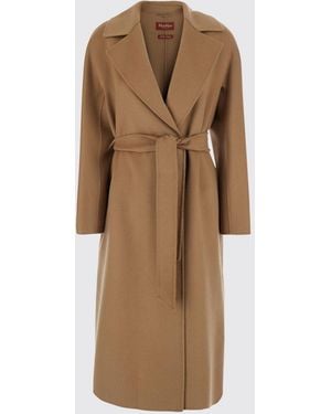 Max Mara Long Belted Wool And Cashmere Robe Coat With Classic Collar - Natural