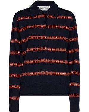 Dries Van Noten Striped Knit Long-Sleeved Polo Shirt - Blue