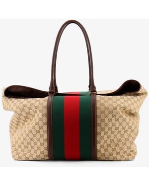 Gucci Gg Fabric Travel Bag With Web Detail On The Front - White