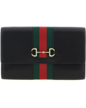 Gucci Horsebit Web' Wallet On Chain - Black