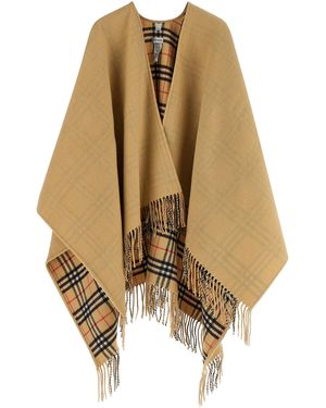 Burberry Check Wool Reversible Cape - Natural
